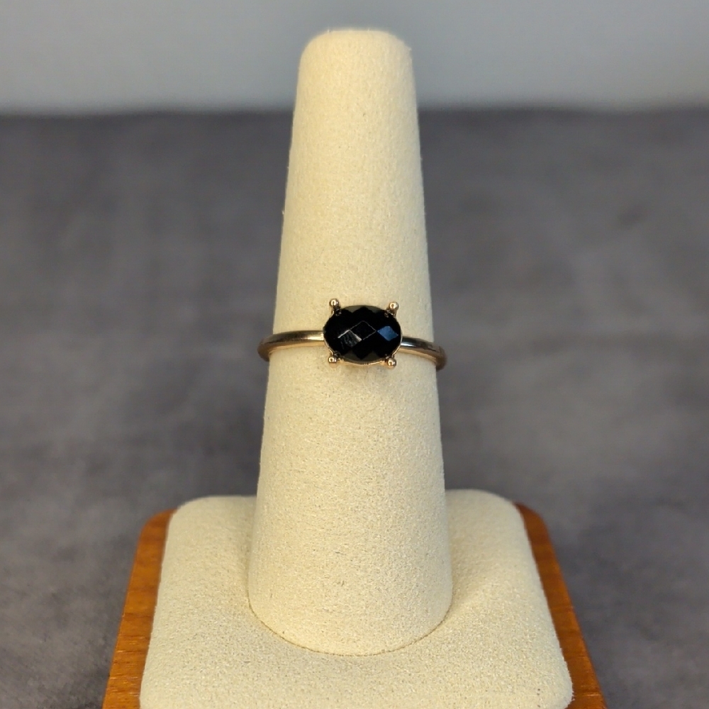 Black Faceted Stone on Goldtone Ring